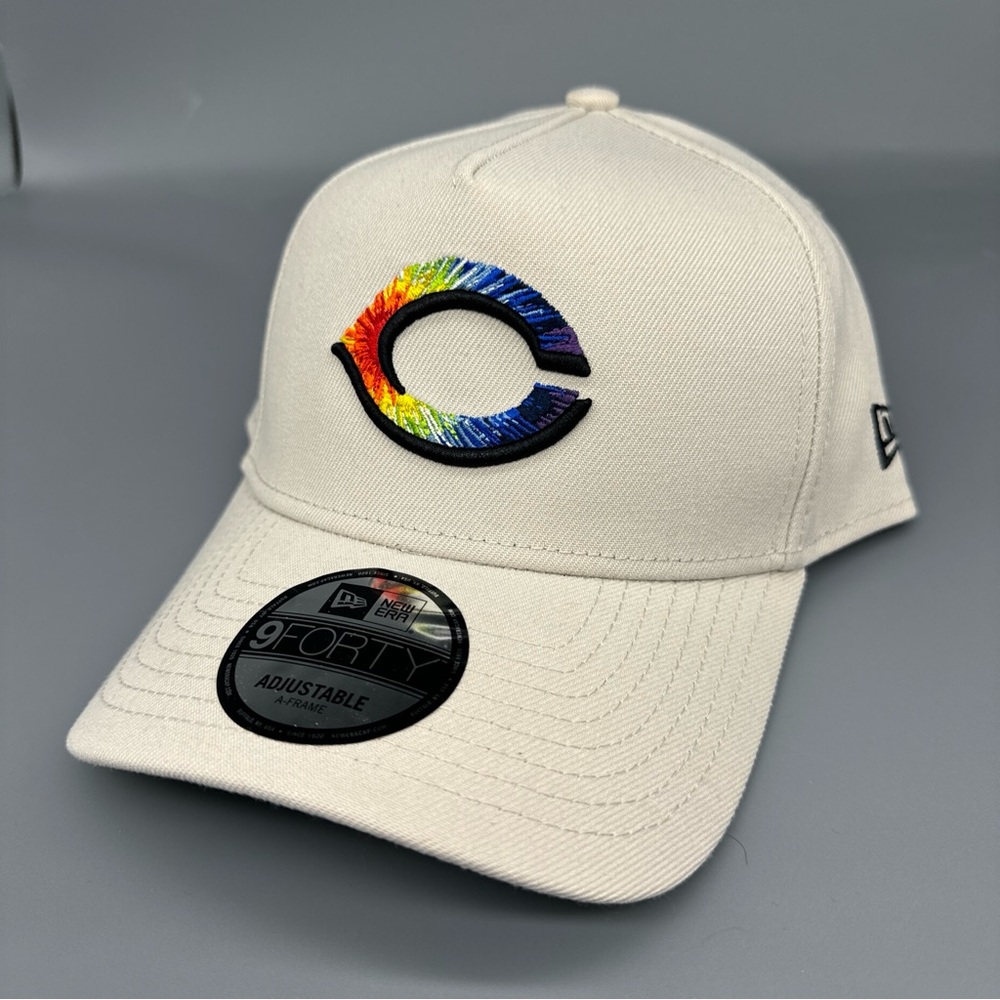 New Era 9FORTY Cincinnati Reds A-Frame Snapback Cream Tie Dye Logo Hat Cap NWT!